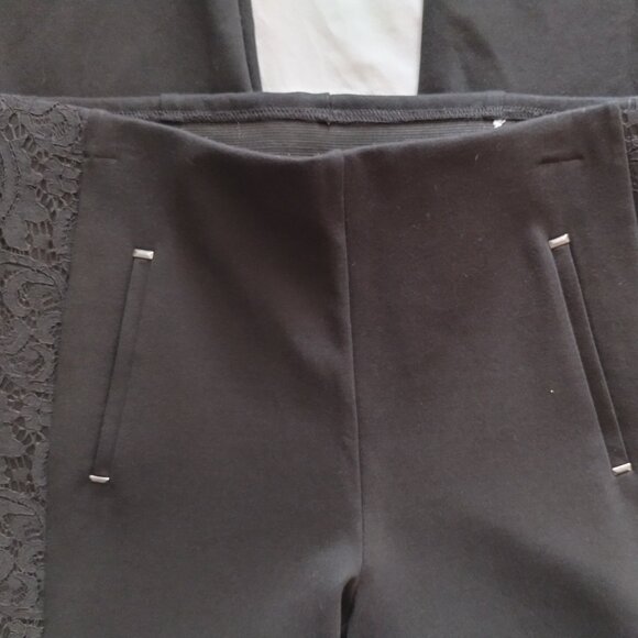 CHICO's Black PONTE Knit LACE TUX STRIPE Legging Sz 0.5 - Picture 3 of 7